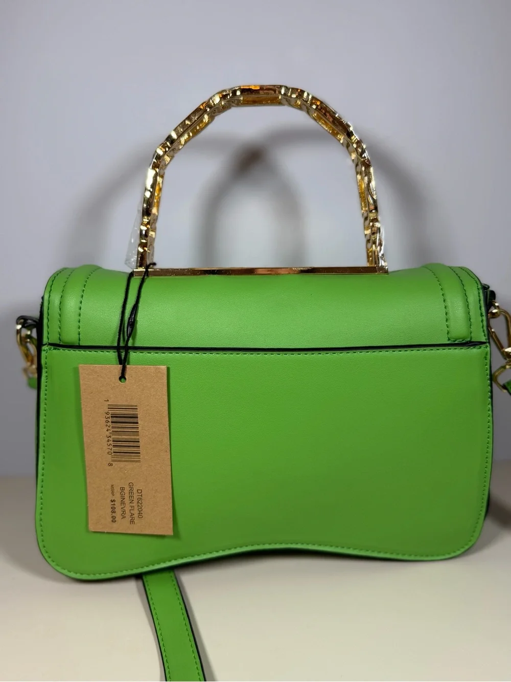 Steve Madden Lime Green Leather Crossbody Satchel with Gold Handle